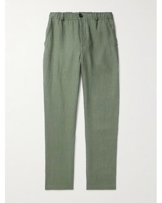 Oliver Spencer Green Tapered Linen Drawstring Trousers for men