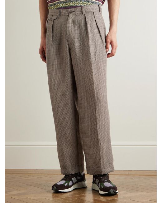 Beams Plus Gerade geschnittene Hose aus einer Leinen-Baumwollmischung mit Karomuster und Falten in Natural für Herren
