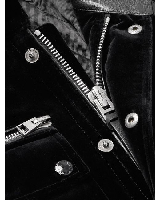 Tom Ford Black Leather-Trimmed Cotton-Velvet Biker Jacket for men