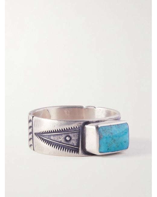 Peyote Bird Blue Watermark Silver Turquoise Ring for men