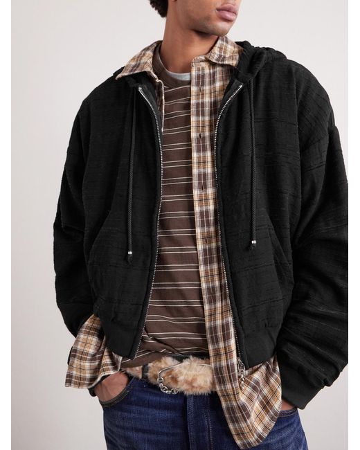 424 Black Hoorsenbuhs Cropped Embroidered Cotton Zip-Up Hoodie for men