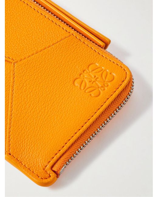 Loewe Puzzle Kartenetui aus Leder mit Logoprägung und Reißverschluss in Orange für Herren