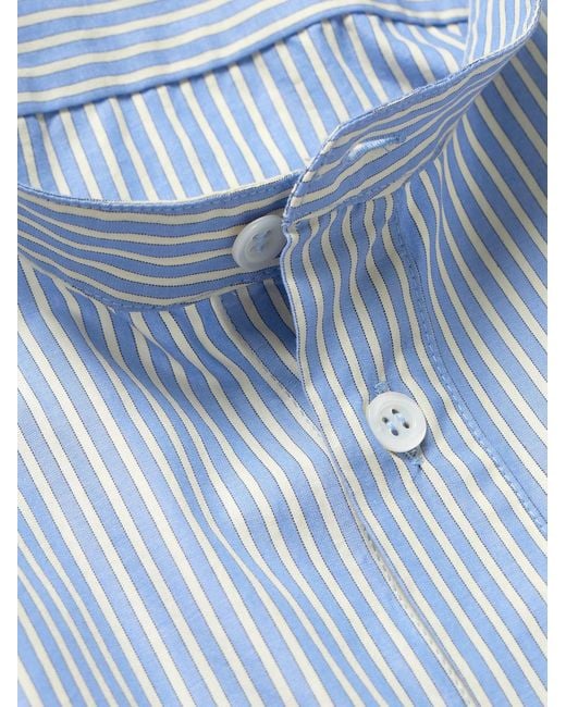 Barena Blue Grandad-Collar Striped Cotton-Poplin Shirt for men