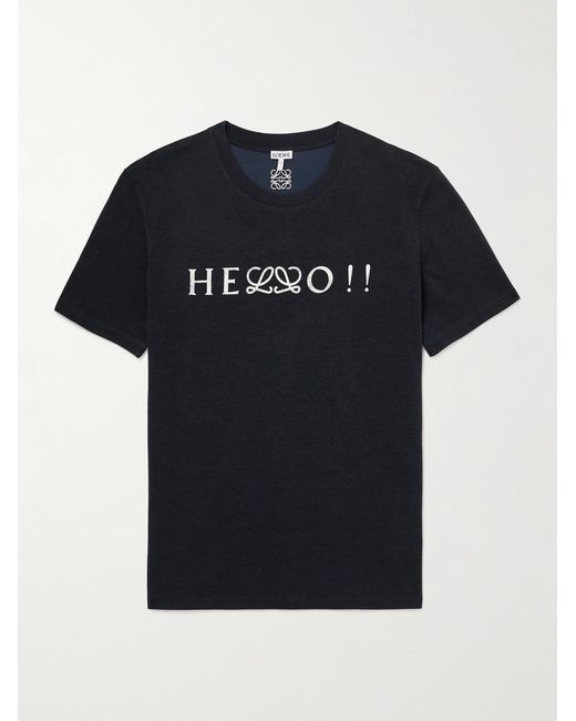 Loewe Blue Cotton-Blend Anagram T-Shirt for men