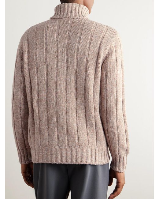 Tod's Natural Logo-appliquéd Ribbed Wool-blend Rollneck Sweater for men