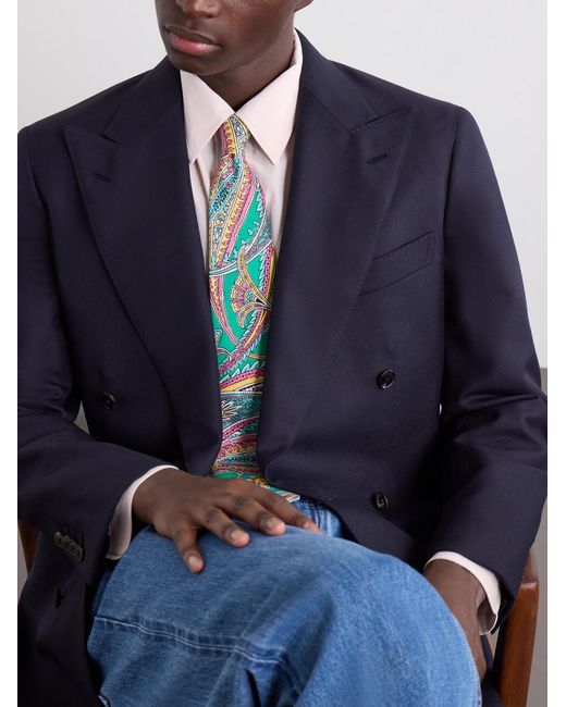 Drake's Blue 7Cm Nouveau Leaves Printed Silk-Shantung Tie for men