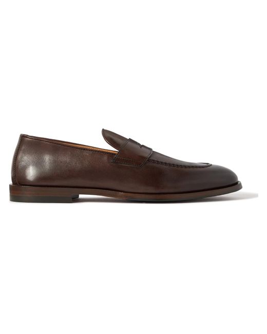 Brunello Cucinelli Brown Flex Leather Penny Loafers for men