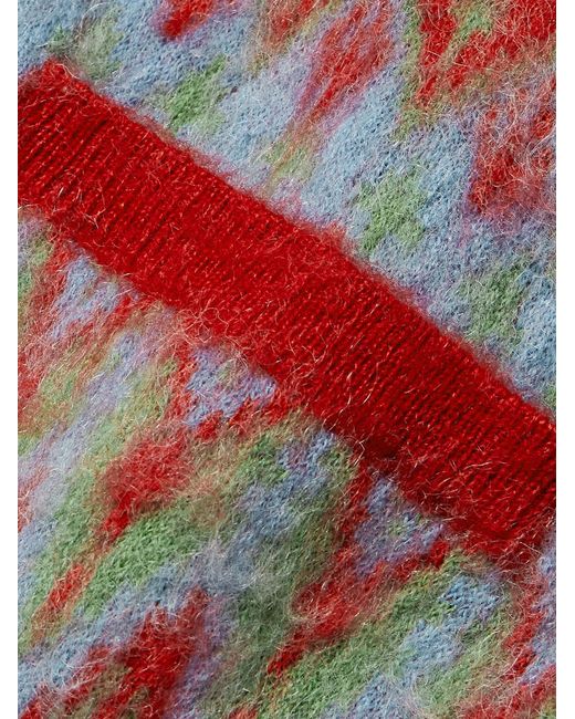 Beams Plus Red Jacquard-Knit Cardigan for men