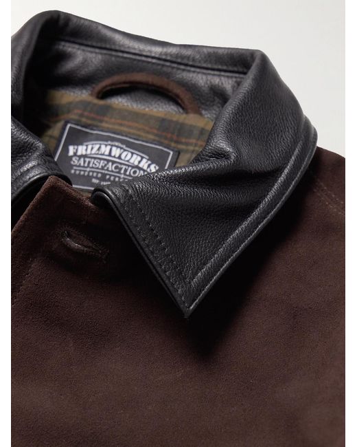 FRIZMWORKS Brown Leather-Trimmed Suede Jacket for men