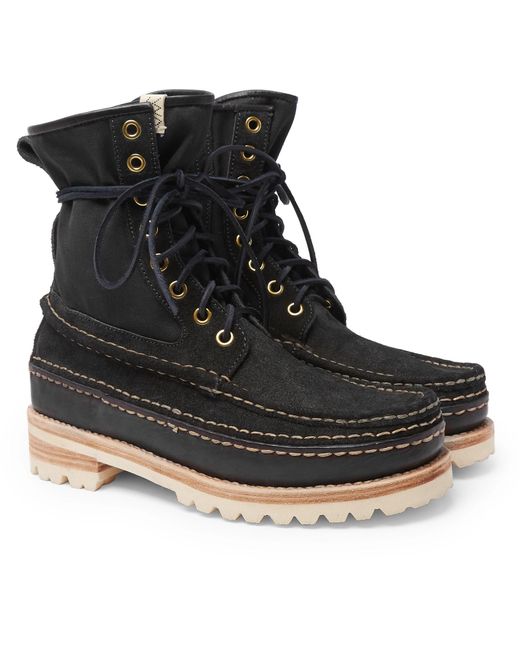 Visvim Black Grizzly Panelled Suede, Twill And Rubber Boots for men