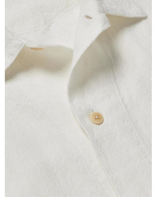 Oliver Spencer White Camp-collar Linen And Cotton-blend Jacquard Shirt for men