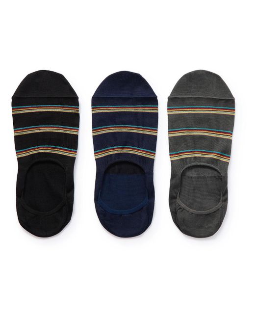 Paul Smith Blue Three-pack No-show Striped Organic Cotton-blend Socks for men