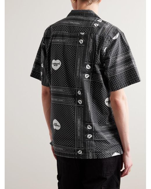 Camicia in popeline di cotone con stampa bandana e colletto aperto di Carhartt in Black da Uomo