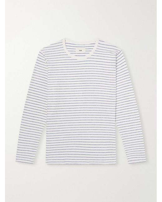 Folk White Striped Cotton T-shirt for men