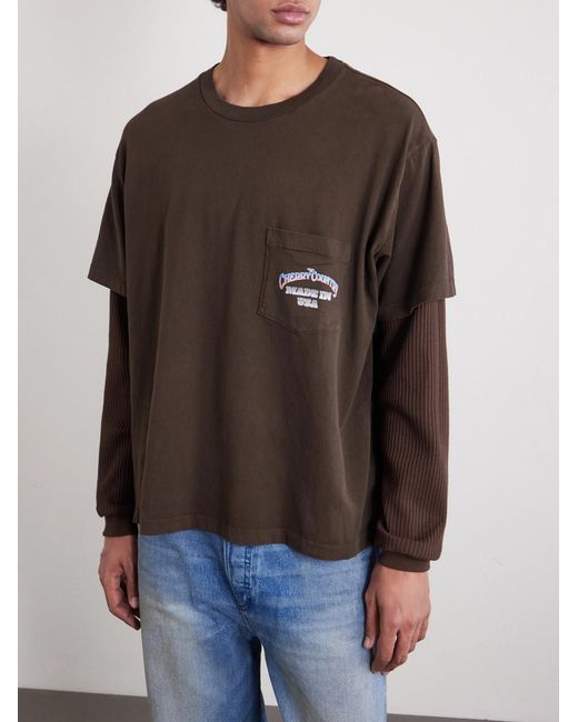 CHERRY LA Brown Country Road Logo-print Layered Thermal Cotton-jersey T-shirt for men