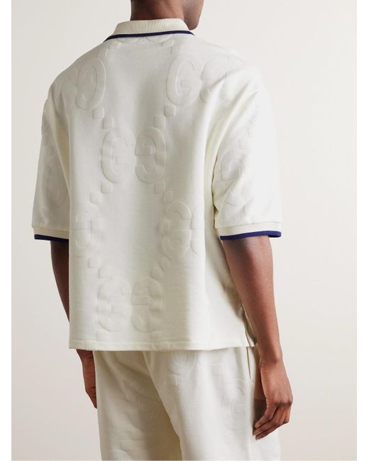 Polo in jersey di cotone con logo floccato di Gucci in White da Uomo