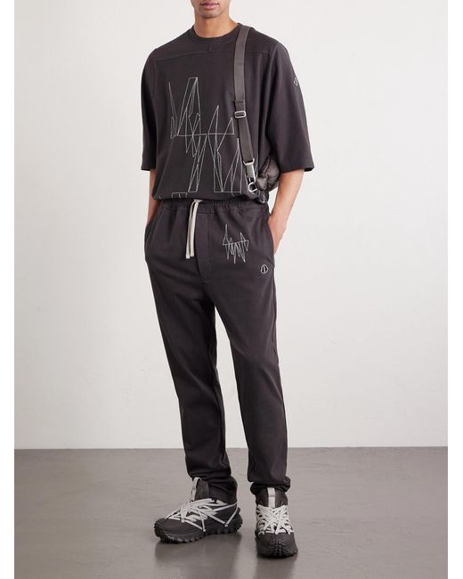Rick Owens Brown Moncler Straight-leg Logo-appliquéd Embroidered Cotton-jersey Sweatpants for men