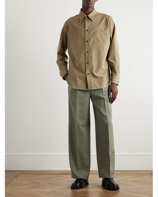 Jil Sander Green Wide-Leg Pleated Mohair And Wool-Blend Trousers for men