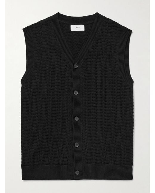 Mr P. Black Crocheted Organic Cotton Vest for men