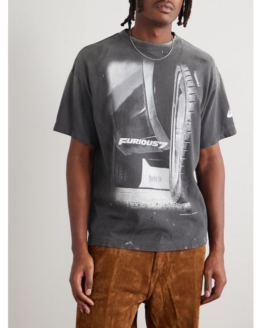 SAINT Mxxxxxx Gray Fast & Furious Printed Cotton-jersey T-shirt for men