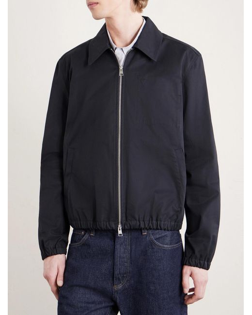 AMI Black Logo-Embossed Cotton-Gabardine Blouson Jacket for men