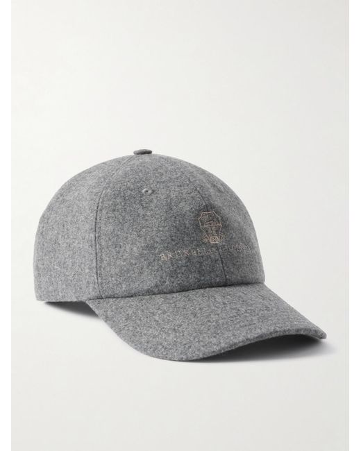 Brunello Cucinelli Gray Logo Virgin Wool Flannel Baseball Cap