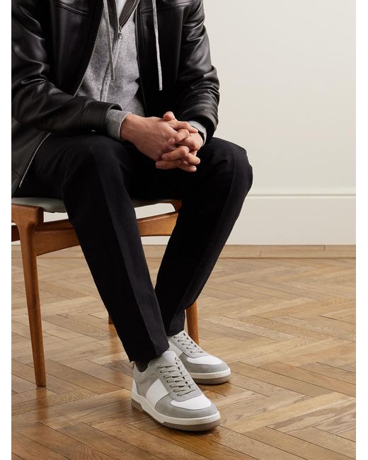 Mr P. White Atticus Suede And Full-Grain Leather Sneakers for men