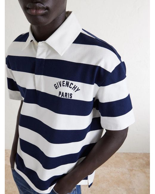 Givenchy Blue Logo-Embroidered Striped Cotton Polo Shirt for men