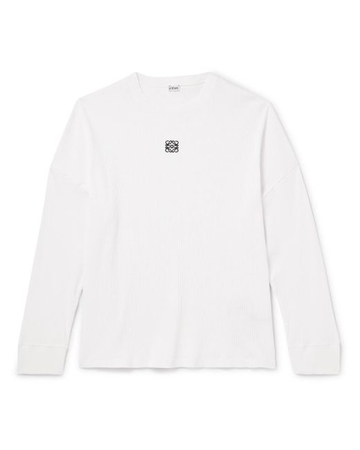 Loewe White Oversized Logo-embroidered Ribbed Cotton T-shirt for men