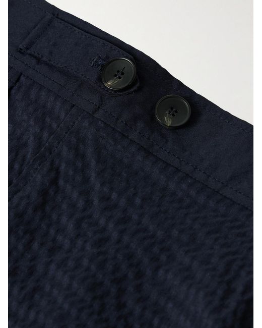 Mr P. Blue Straight-Leg Mid-Length Seersucker Swim Shorts for men