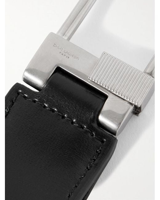 Saint Laurent Black Tiny Cassandre Logo-embellished Leather And Silver-tone Key Fob for men