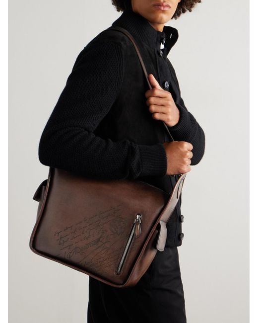 Berluti Brown Périple Scritto Full-Grain Venezia Leather Messenger Bag for men