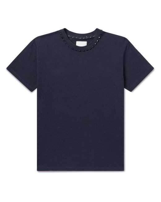 Valentino Garavani Blue Rockstud Embellished Cotton-jersey T-shirt for men
