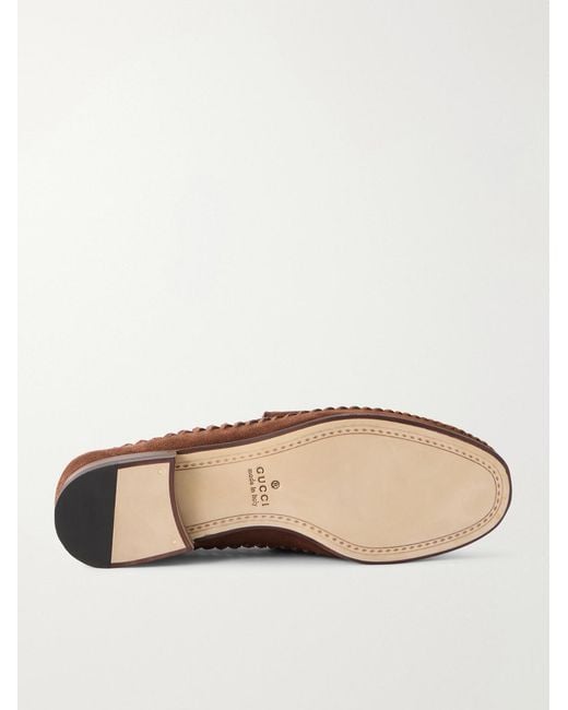 Gucci Brown Horsebit-Embellished Woven Suede Loafers for men