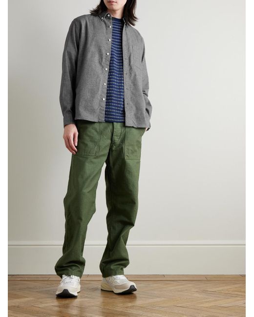 Beams Plus Gray Button-Down Collar Cotton-Flannel Shirt for men