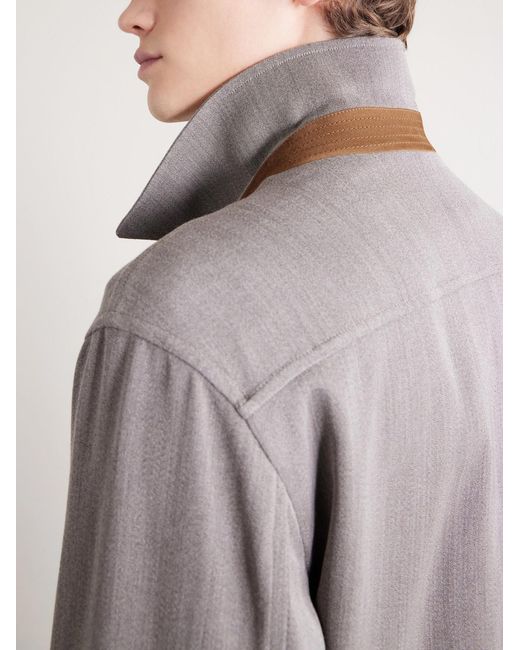 Dunhill Gray Suede-Trimmed Wool Jacket for men