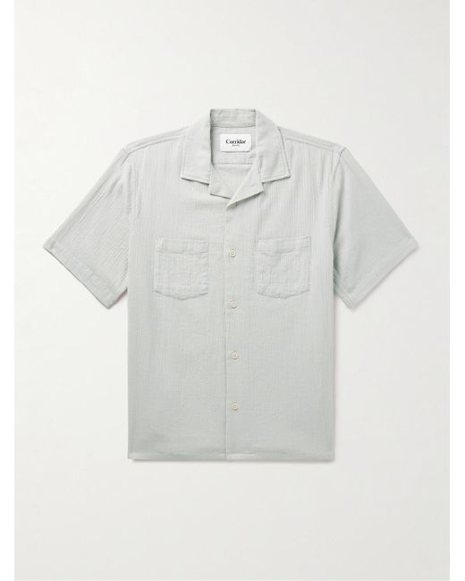 Corridor NYC Gray High Twist Camp-collar Crinkled-cotton Shirt for men