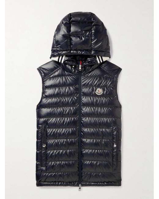 Moncler Blue Clai Logo-detailed Webbing-trimmed Quilted Shell Hooded Down Gilet for men