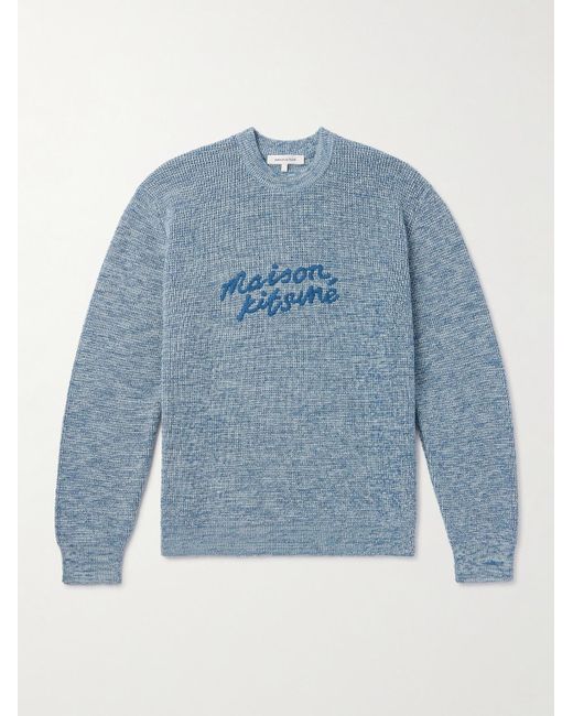 Pullover in cotone con logo ricamato di Maison Kitsuné in Blue da Uomo