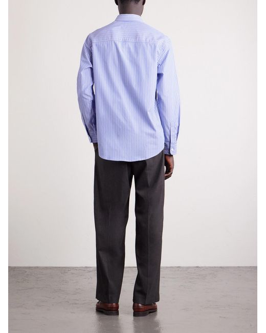 NN07 Blue Quinsy Appliquéd Pinstriped Supima Cotton Shirt for men