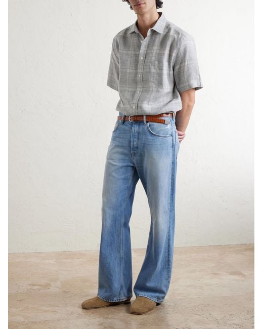Portuguese Flannel Gray Gem Checked Linen Shirt for men