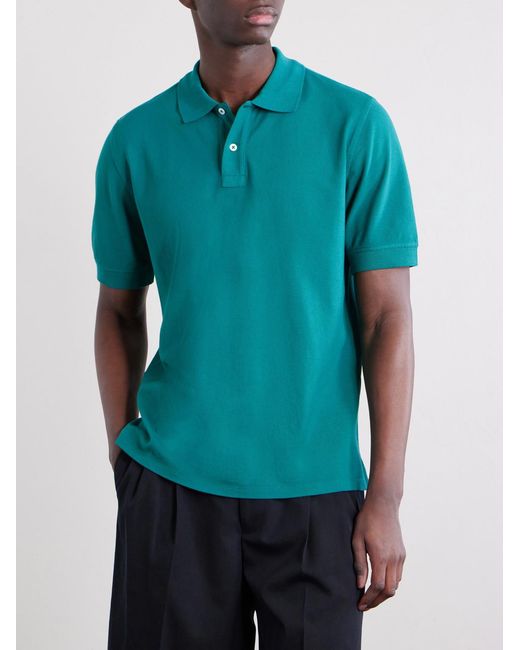 Drake's Blue Garment-dyed Cotton-piqué Polo Shirt for men