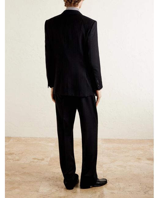 Tom Ford Blue Straight-leg Pleated Striped Grain De Poudre Wool Trousers for men