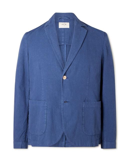 Folk Blue Unstructured Garment-Dyed Linen And Cotton-Blend Blazer for men