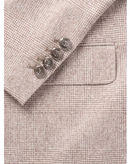 Brunello Cucinelli Natural Prince Of Wales Checked Silk, Wool And Cashmere-Blend Suit Jacket for men