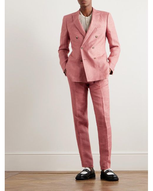Mr P. Pink Double-breasted Linen Suit Jacket for men