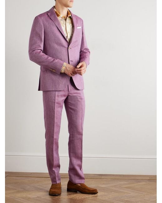 Etro Purple Roma Slim-Fit Linen And Wool-Blend Suit Jacket for men