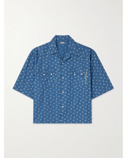 Kapital Blue Camp-Collar Cotton-Dobby Shirt for men