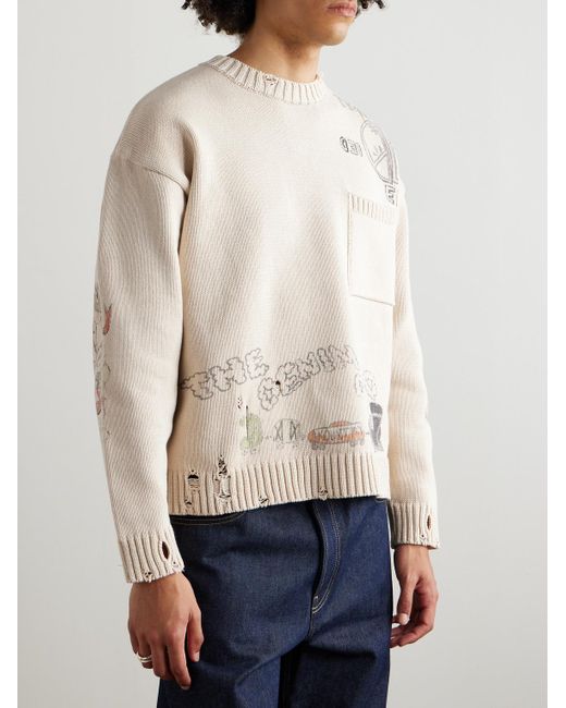 Kapital Pullover aus Baumwolle mit Print in Distressed-Optik in Natural für Herren