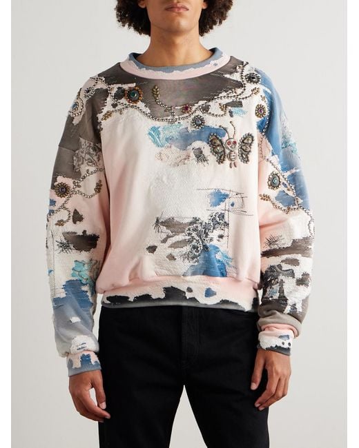PROLETA-RE-ART Multicolor Embellished Embroidered Printed Cotton-Jersey Sweatshirt for men